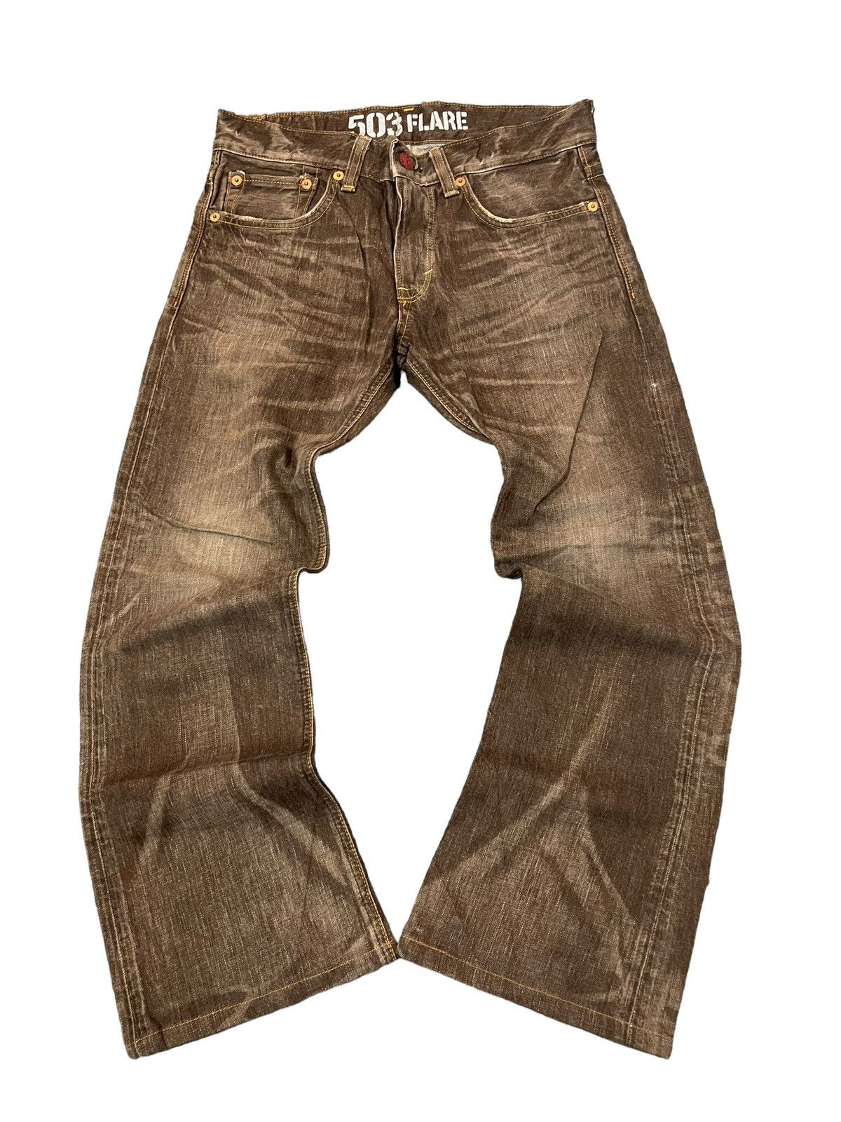 image of If Six Was Nine x Tornado Mart Edwin Mud Wash Flared Denim Jeans in Brown Tan, Men's (Size 31)