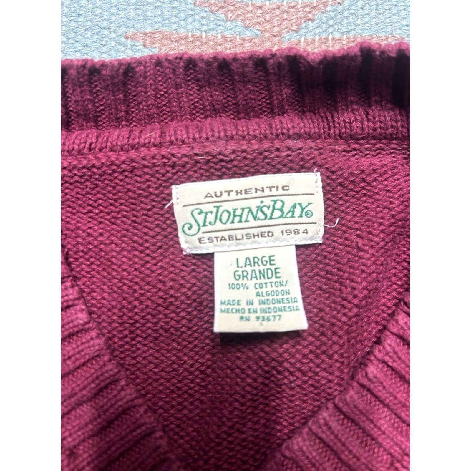 Vintage VINTAGE St John’s Bay V-Neck Sweater Cotton Knit Heavy Red Women’s Large Size L / US 10 / IT 46 - 4 Thumbnail