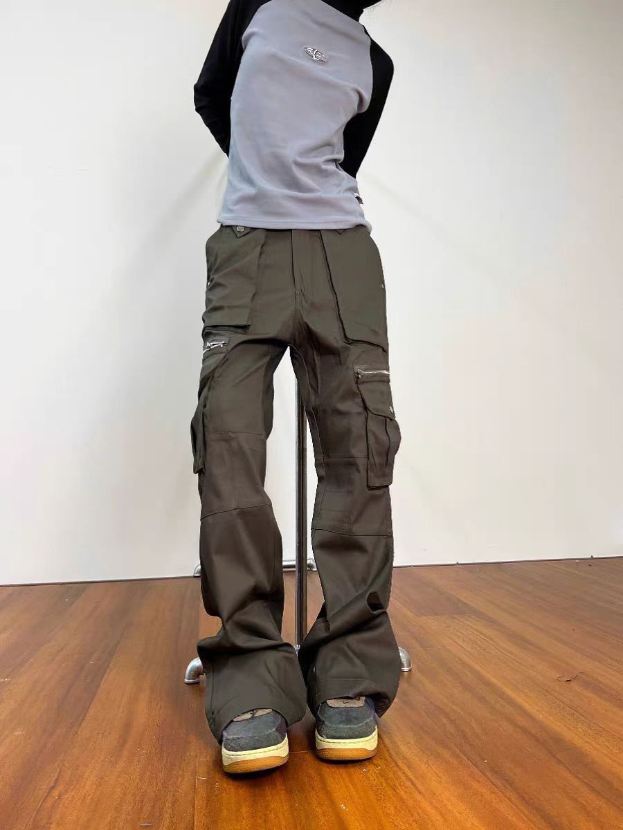 Street Y2K Zip Pocket Work Micro Flare Casual Pants