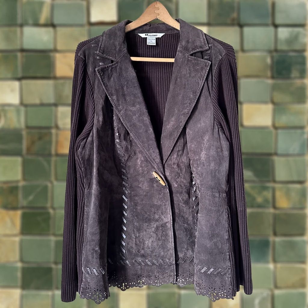 CHOCOOLATE Nygard Womens Leather & Knit Sweater Jacket Chocolate Brown 1X Size XL / US 12-14 / IT 48-50 - 1 Thumbnail