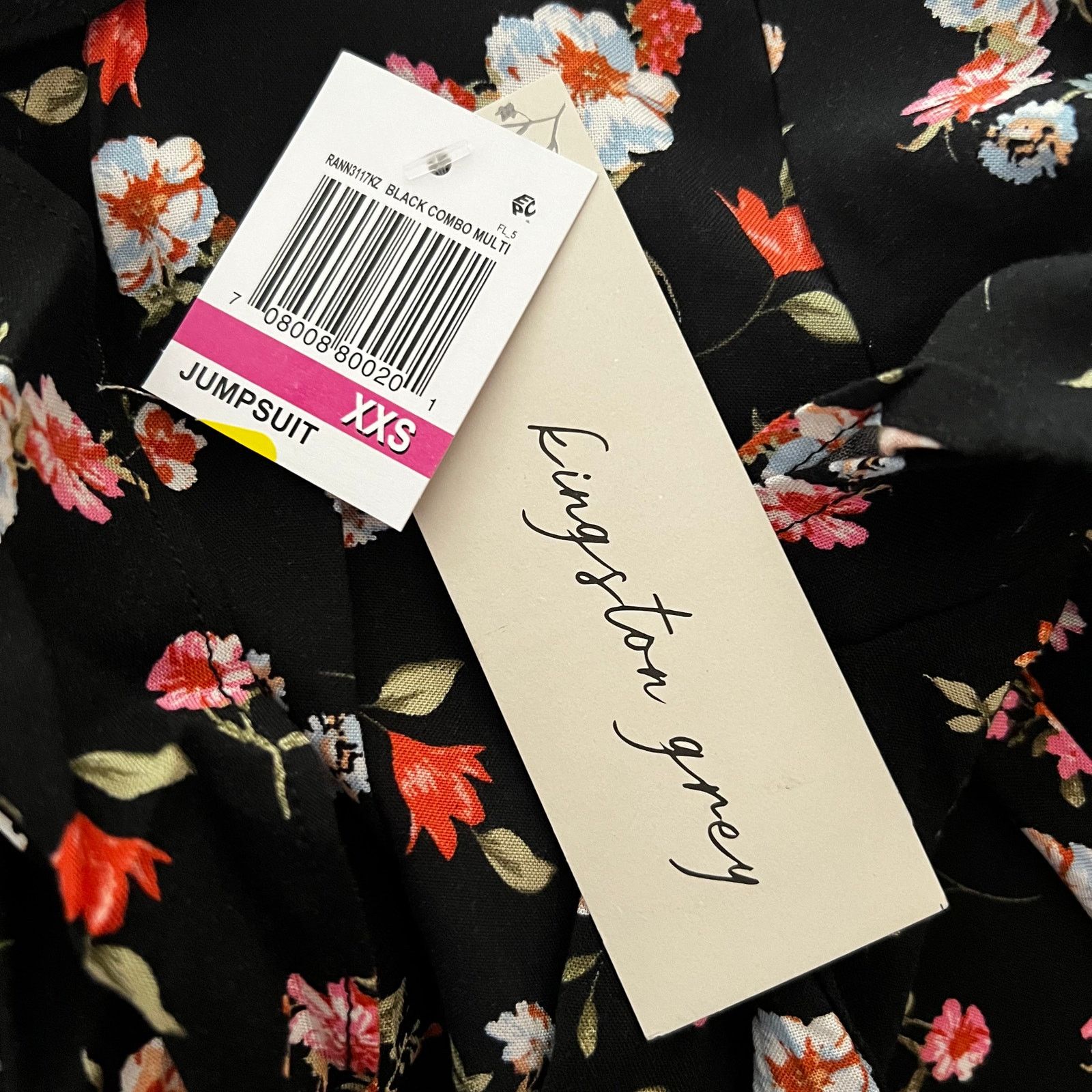 Other Kingston Grey Black Multicolor Floral Ruffled Jumpsuit, XXS Size 28" / US 6 / IT 42 - 10 Thumbnail