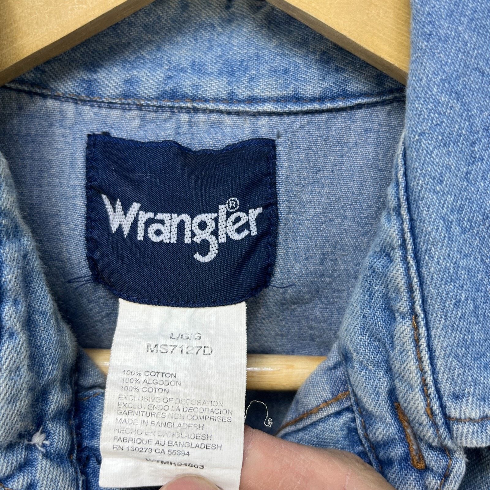 Vintage × Wrangler Vintage 90s Wrangler Pearl Snap Button Long Denim Large Size US L / EU 52-54 / 3 - 5 Thumbnail