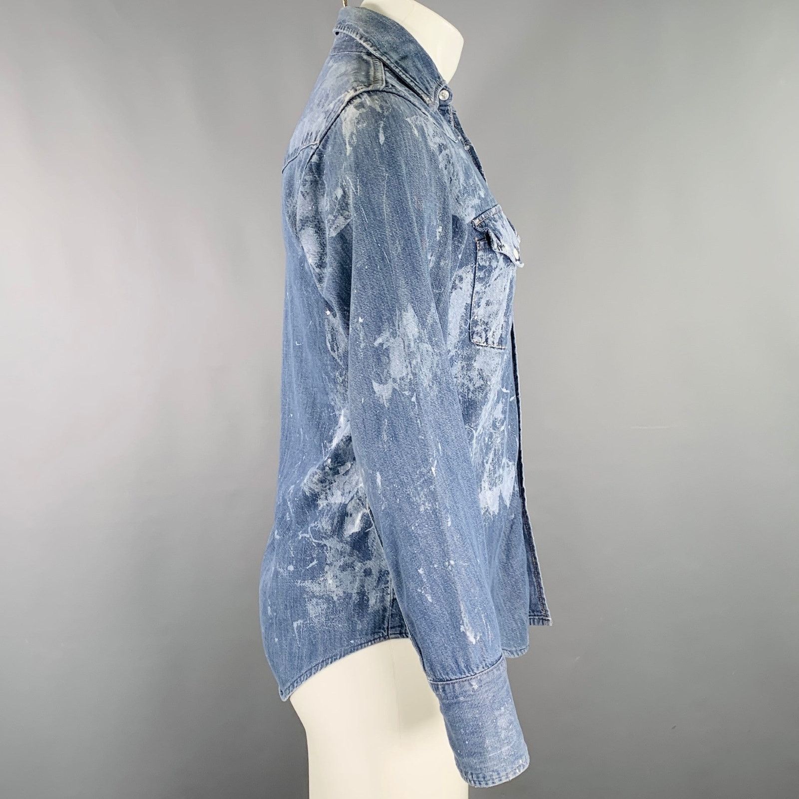 Other Blue Light Blue Paint Splatter Western Long Sleeve Shirt Size US S / EU 44-46 / 1 - 2 Thumbnail