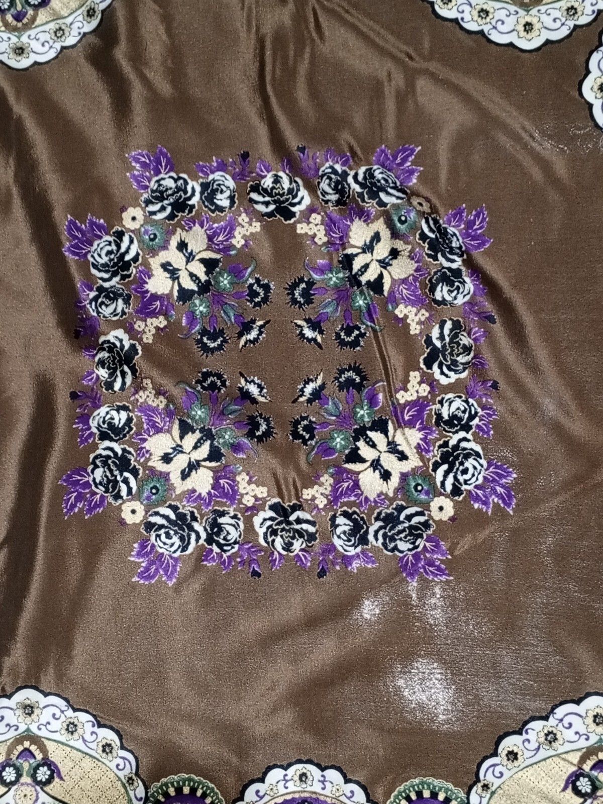 Kenzo KENZO PARIS Floral Flowers Brown Oversized Silk Scarf Size ONE SIZE - 5 Thumbnail