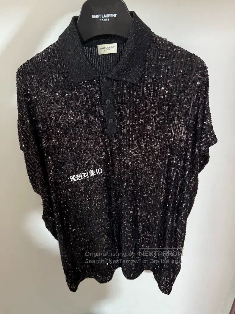 Saint Laurent Paris Saint Laurent Paris Black Sequin Polo Shirt Size US M / EU 48-50 / 2 - 1 Thumbnail