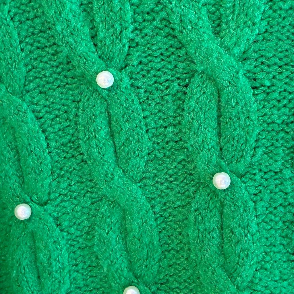 Other Skies are Blue Green Cable Knit Pearl Embellished Sweater XS Size XS / US 0-2 / IT 36-38 - 11 Thumbnail