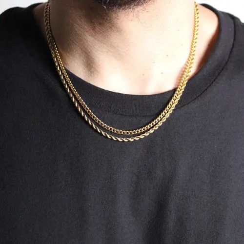Jewelry Gold 3mm Cuban Link & Rope Chain Set Size ONE SIZE - 2 Thumbnail