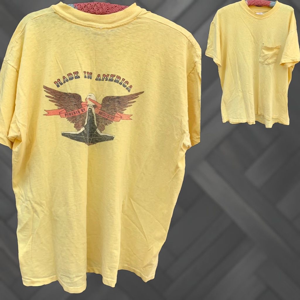 Vintage VINTAGE Stedman Graphic T-Shirt Pocket Tee USA Charles Rocketdyne Yellow XL Mens Size US XL / EU 56 / 4 - 1 Thumbnail
