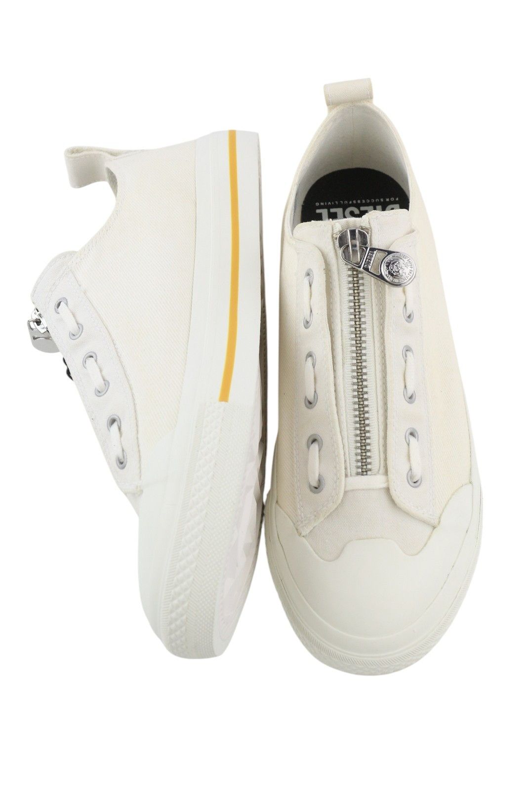 Diesel S-ASTICO L ZIP EU44.5 White Almond Toe Low Top 41109 Size US 11.5 / EU 44-45 - 7 Thumbnail