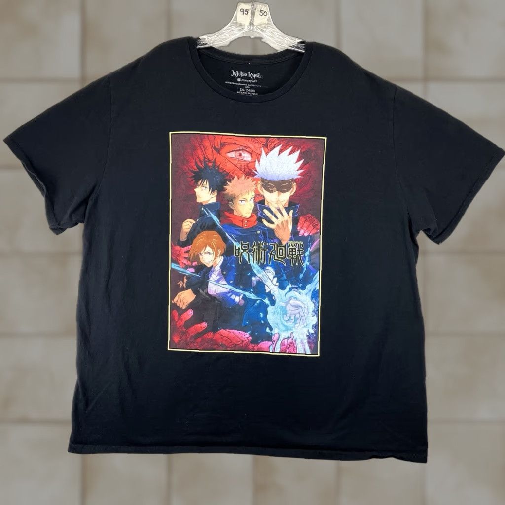 Vintage Jujutsu Kaisen Anime Black T-Shirt Mens 3XL All Cotton Front Graphic Crew Neck Short Sleeve Mug Crunchyroll Brand? Wait Size US XXL / EU 58 / 5 - 1 Thumbnail