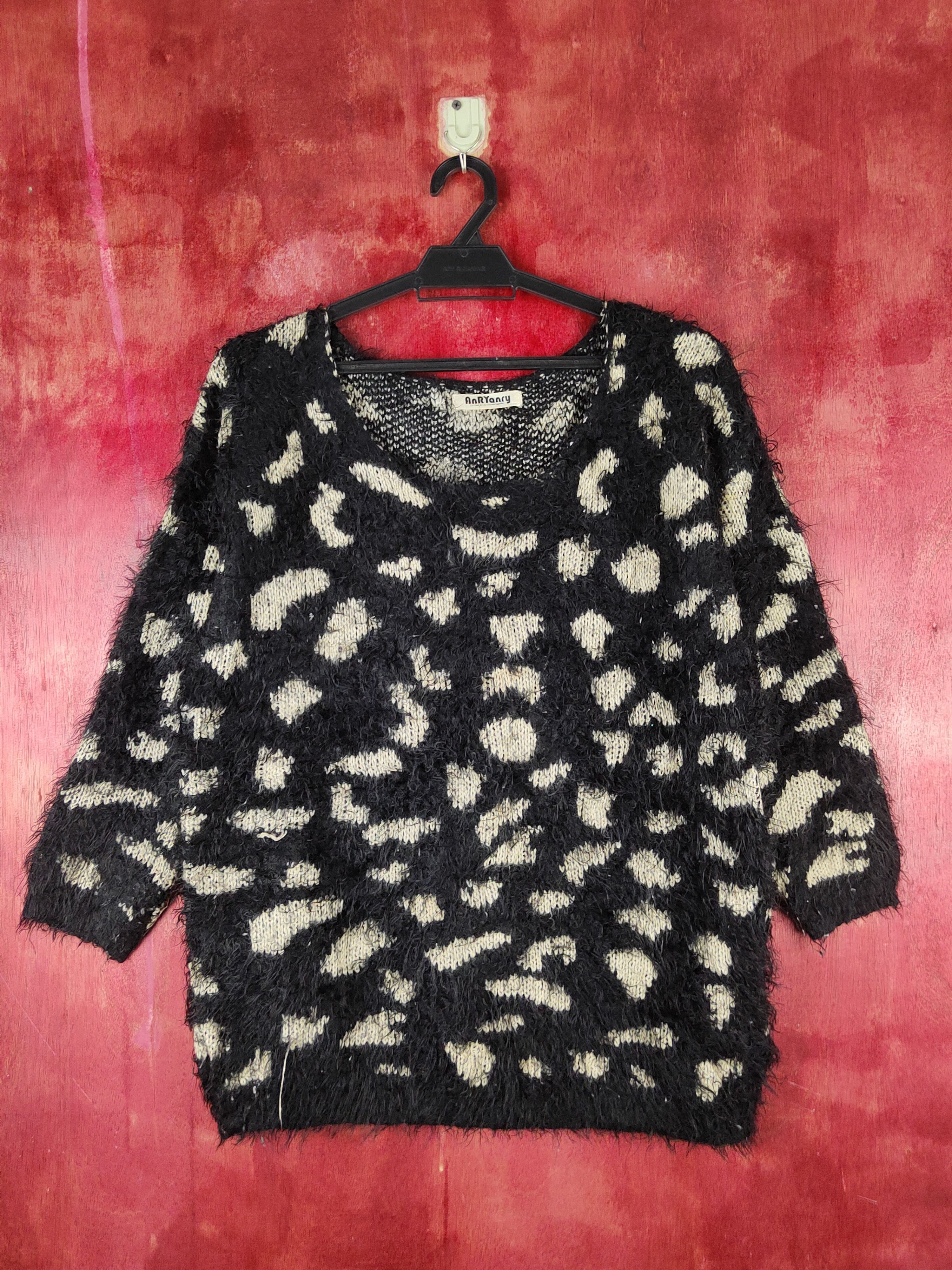 Homespun Knitwear Anryanry Black Cream Shag Shaggy Fur Mohair Knitwear #S2164 Size M / US 6-8 / IT 42-44 - 1 Thumbnail