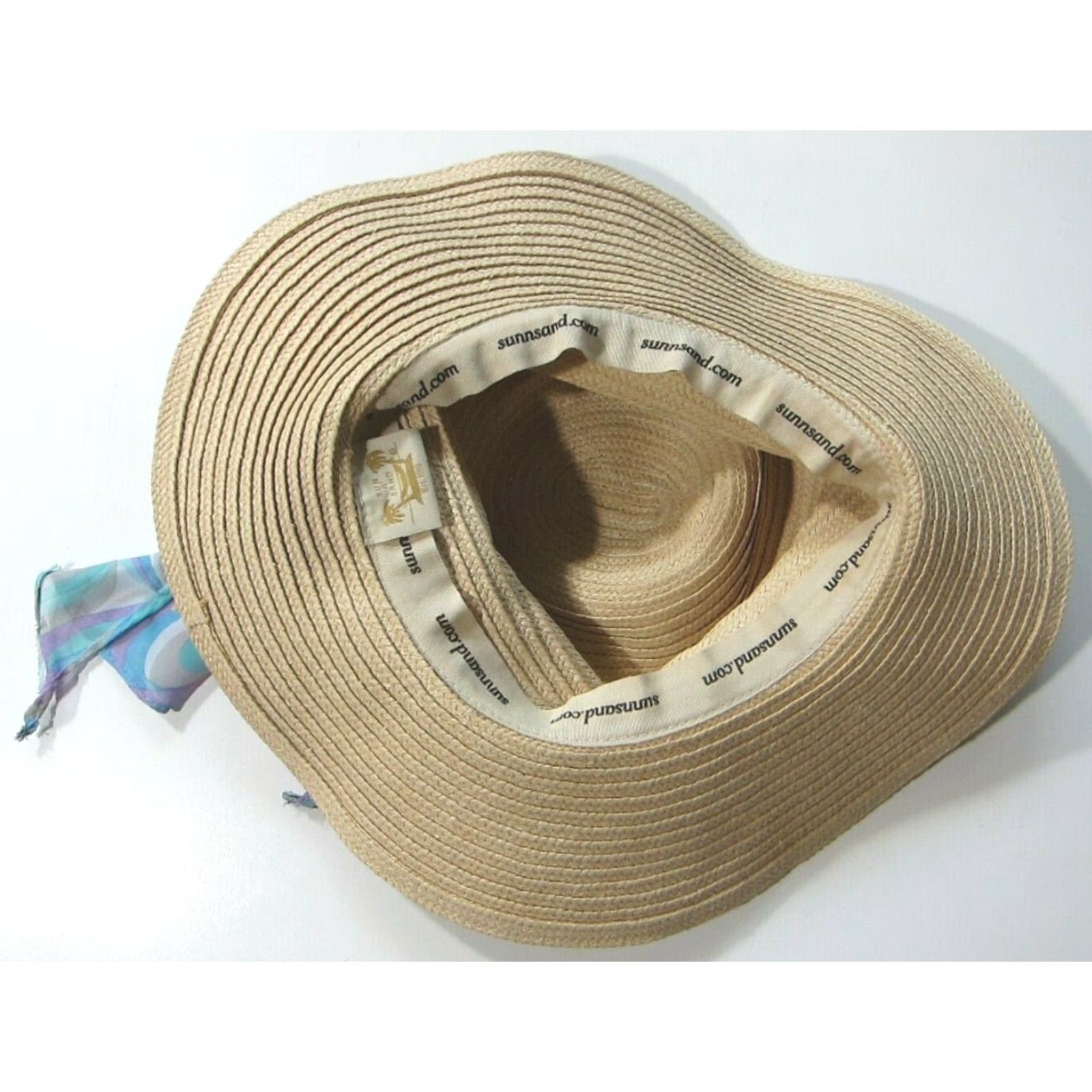 Vintage Sun N Sand Packable Wide Brim Tan Paper Weave Scarf Covered Beach Sun Hat Womens Adult M Brown Size ONE SIZE - 7 Thumbnail