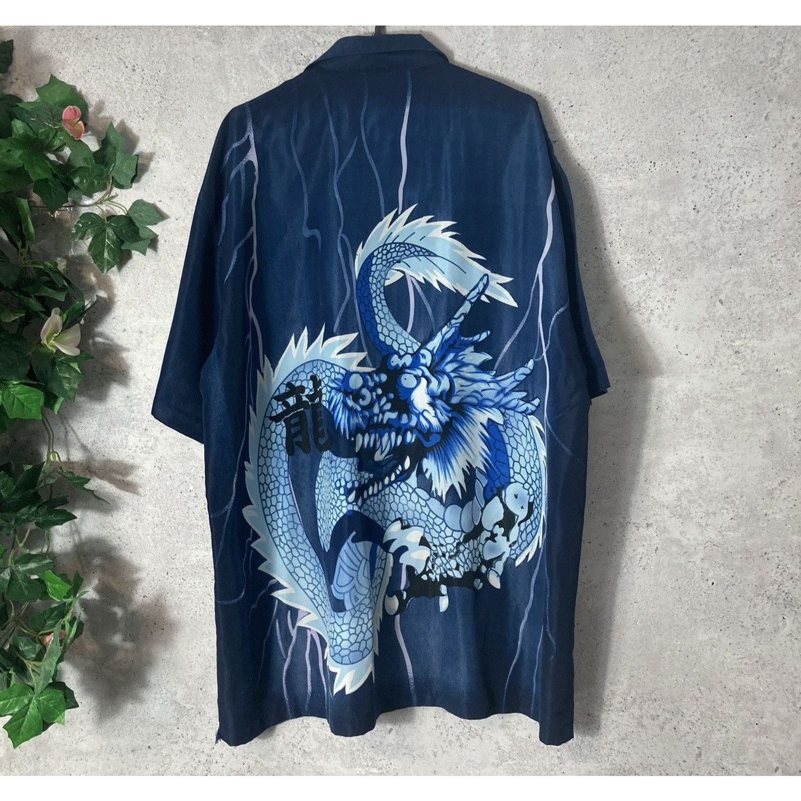 Japanese Brand × Vintage 90s Vintage Japanese Dragon Blue Summer Crazy Shirt Size US XXL / EU 58 / 5 - 4 Thumbnail