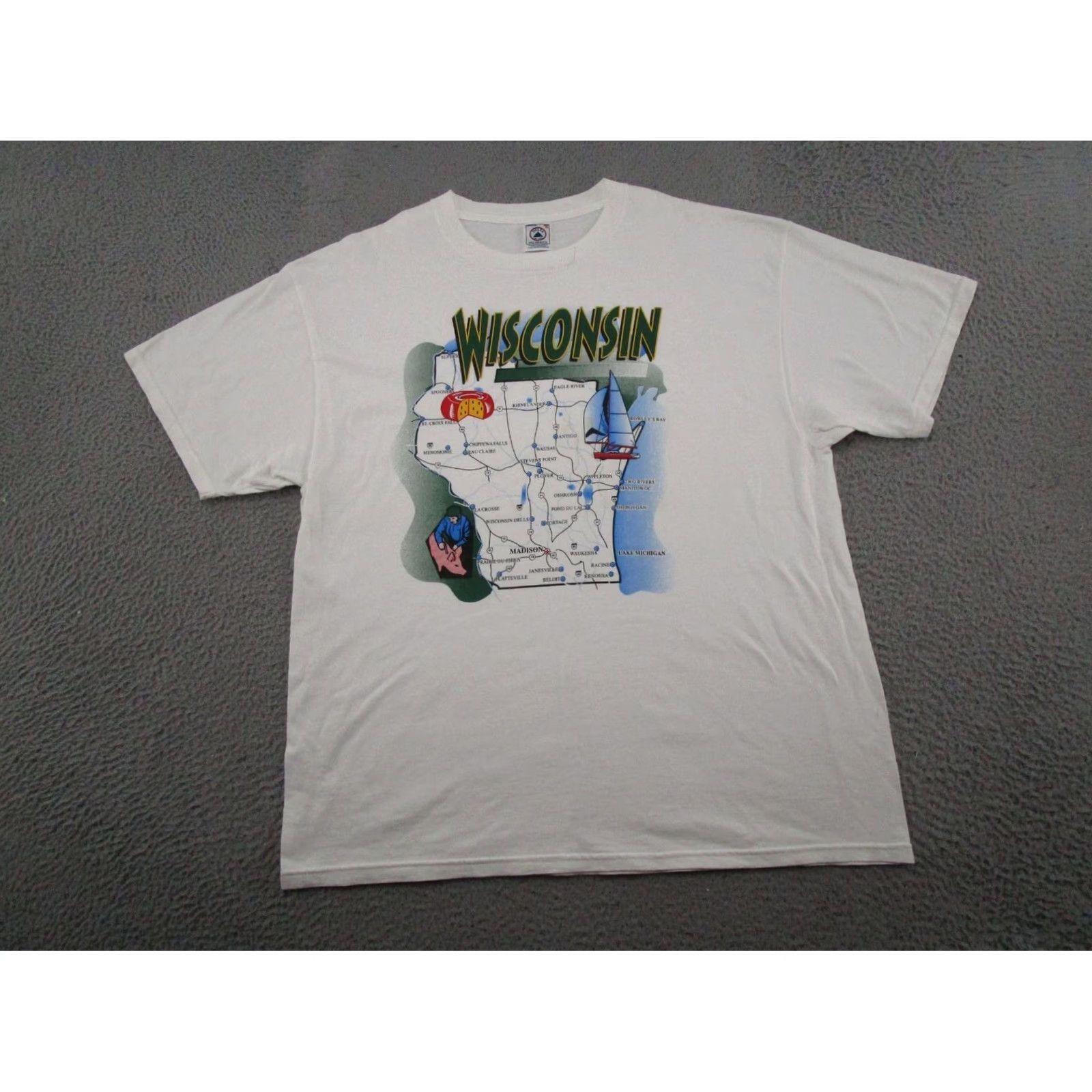 Delta VINTAGE Wisconsin State Map Cheese Graphic T-Shirt Mens XL White 90s 1990-1999 Delta Shirt Mens XL 90s Wisconsin Map Cheese Graphic T-Shirt Size US XL / EU 56 / 4 - 2 Thumbnail
