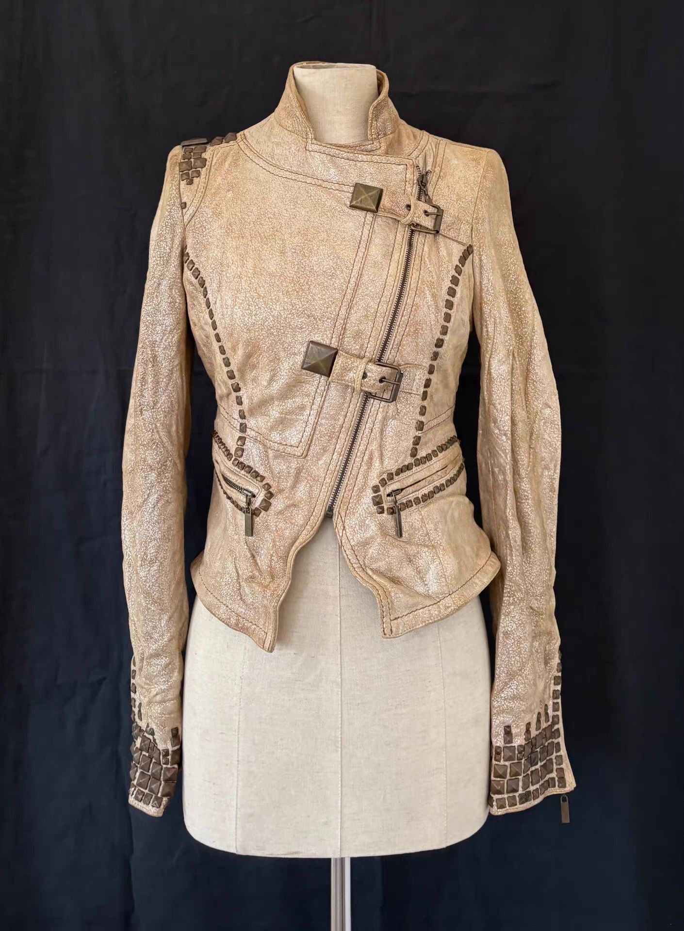 Just Cavalli Just Cavalli Women's Cracked Studded Leather Jacket Ｑ21 Size M / US 6-8 / IT 42-44 - 1 Thumbnail
