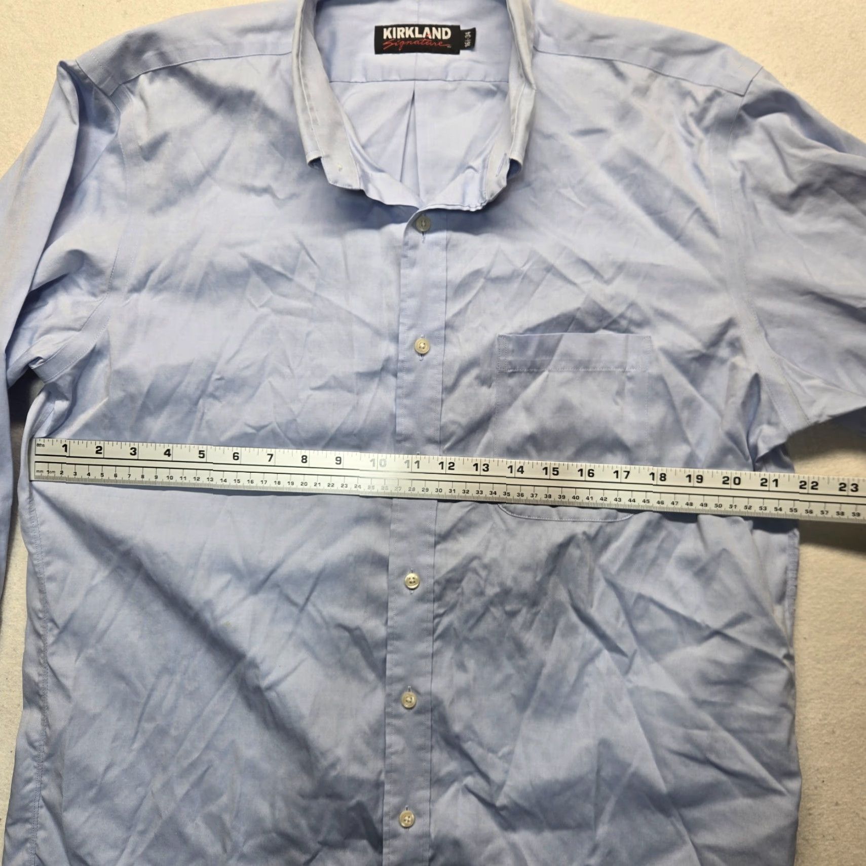 Vintage Kirkland Signature Dress Shirt Solid Blue Button-Down 16.5 Men Adult Regular Long Sleeve Wrinkle-Resistant Non-Iron 100% Cotton Shirt Mens 16.5 Blue Size 42R - 4 Thumbnail