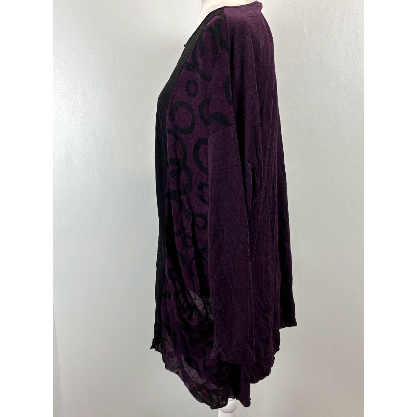 Vintage Chalet Et Ceci Women's Bamboo Blend Tunic Top Shirt Large Black Purple Long Sleeve Size L / US 10 / IT 46 - 2 Thumbnail