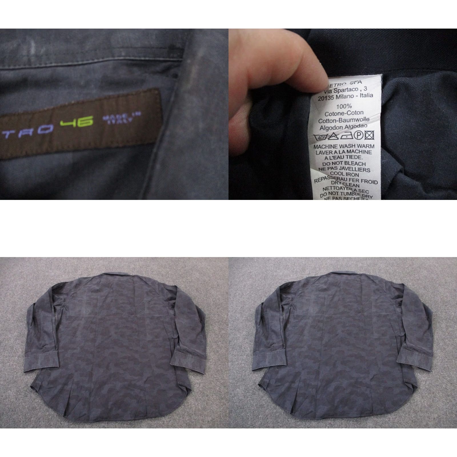 Etro ETRO Shirt Mens XL Gray Camo Button-Up Collared Long Sleeve Casual Business Dress Via Spartaco Milano Italy Size 46R - 8 Thumbnail