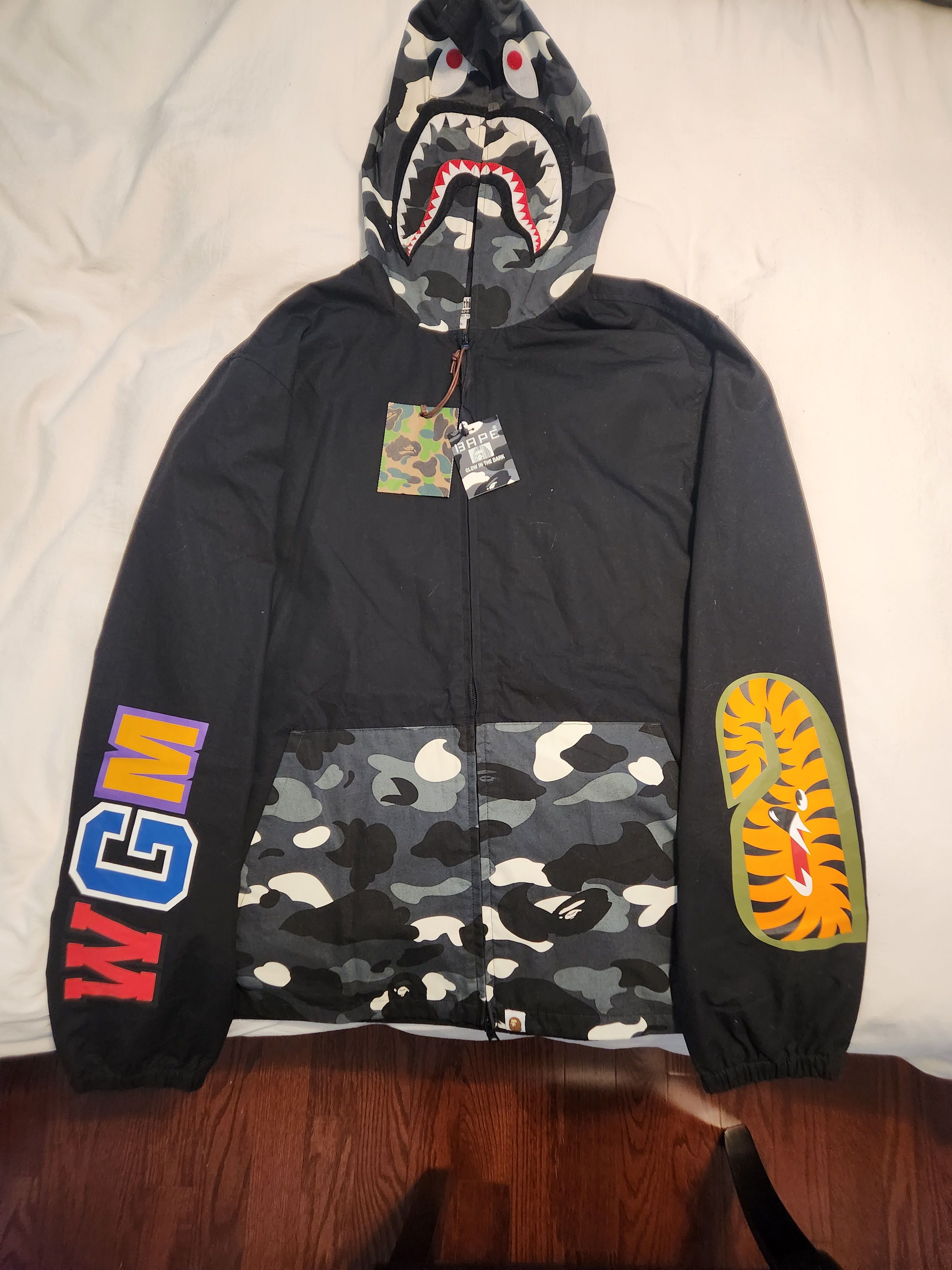 image of Bape City Camo Shark Hoodie Jacket in Black, Men's (Size XL)