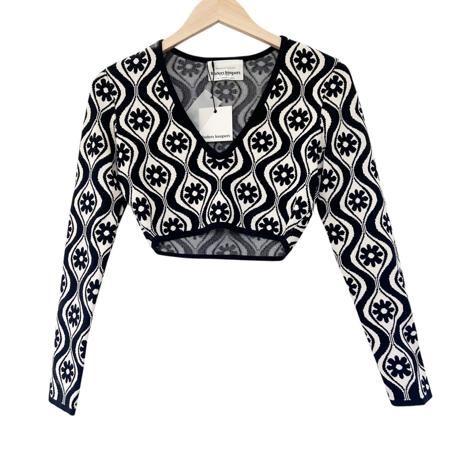 Other Finders Keepers Quinn Black White Printed Long Sleeve Top XS Size XS / US 0-2 / IT 36-38 - 1 Thumbnail