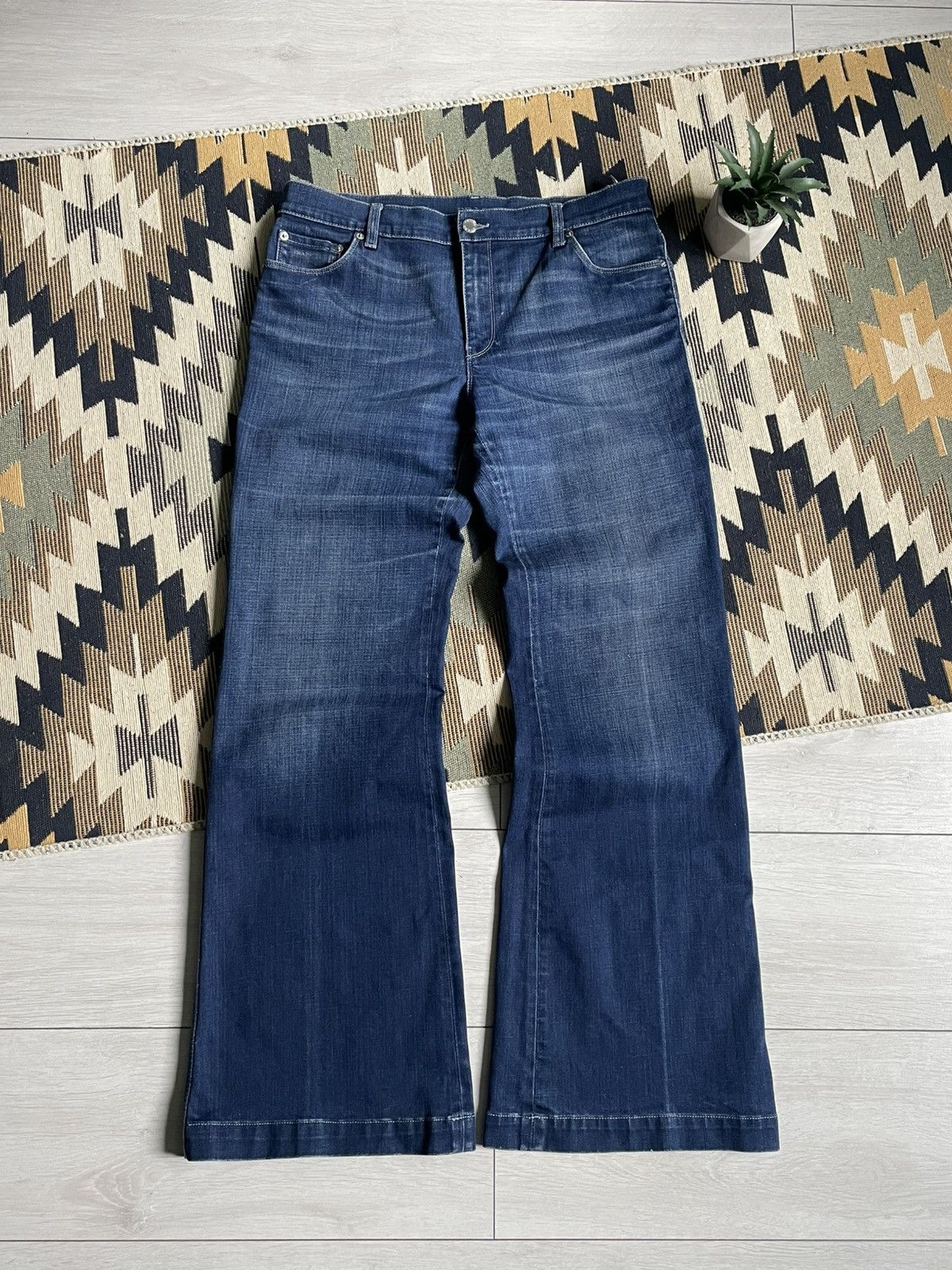 Vintage Vintage Prada Baggy Y2K Denim Flared Jeans Size 30" / US 8 / IT 44 - 2 Thumbnail