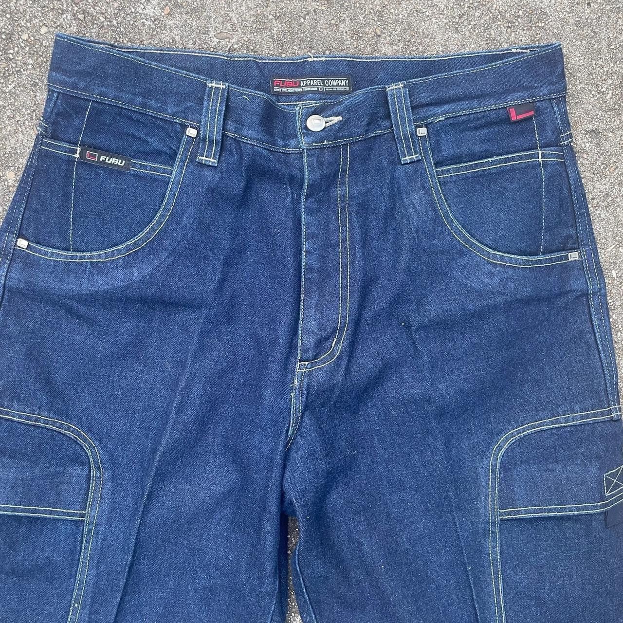 Fubu × Vintage 90s Fubu Navy blue vintage baggy cargo jeans 36x34 Size US 36 / EU 52 - 3 Thumbnail