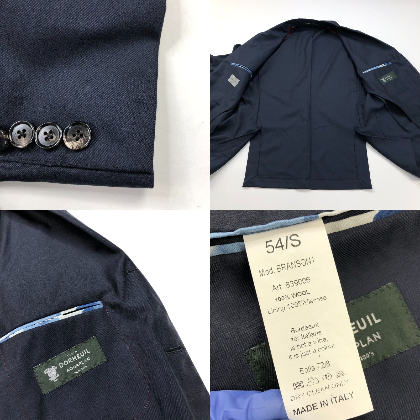 Vintage VKNAGRANI Blazer Jacket Wool Blue 54S EUR Button Three-Button NOTCH Lapel Men Business Formal Wedding Vintage No Size 44R - 9 Thumbnail