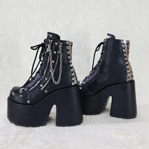 Other DEMONIA Camel 208 Stacked Black Platform Goth Punk Chain Cha Size US 12 / IT 42 - 1 Thumbnail