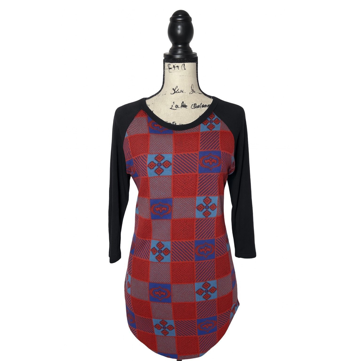 Other LuLaRoe Randy Raglan Baseball Tee XS – Red Blue Black Checke Size XS / US 0-2 / IT 36-38 - 1 Thumbnail
