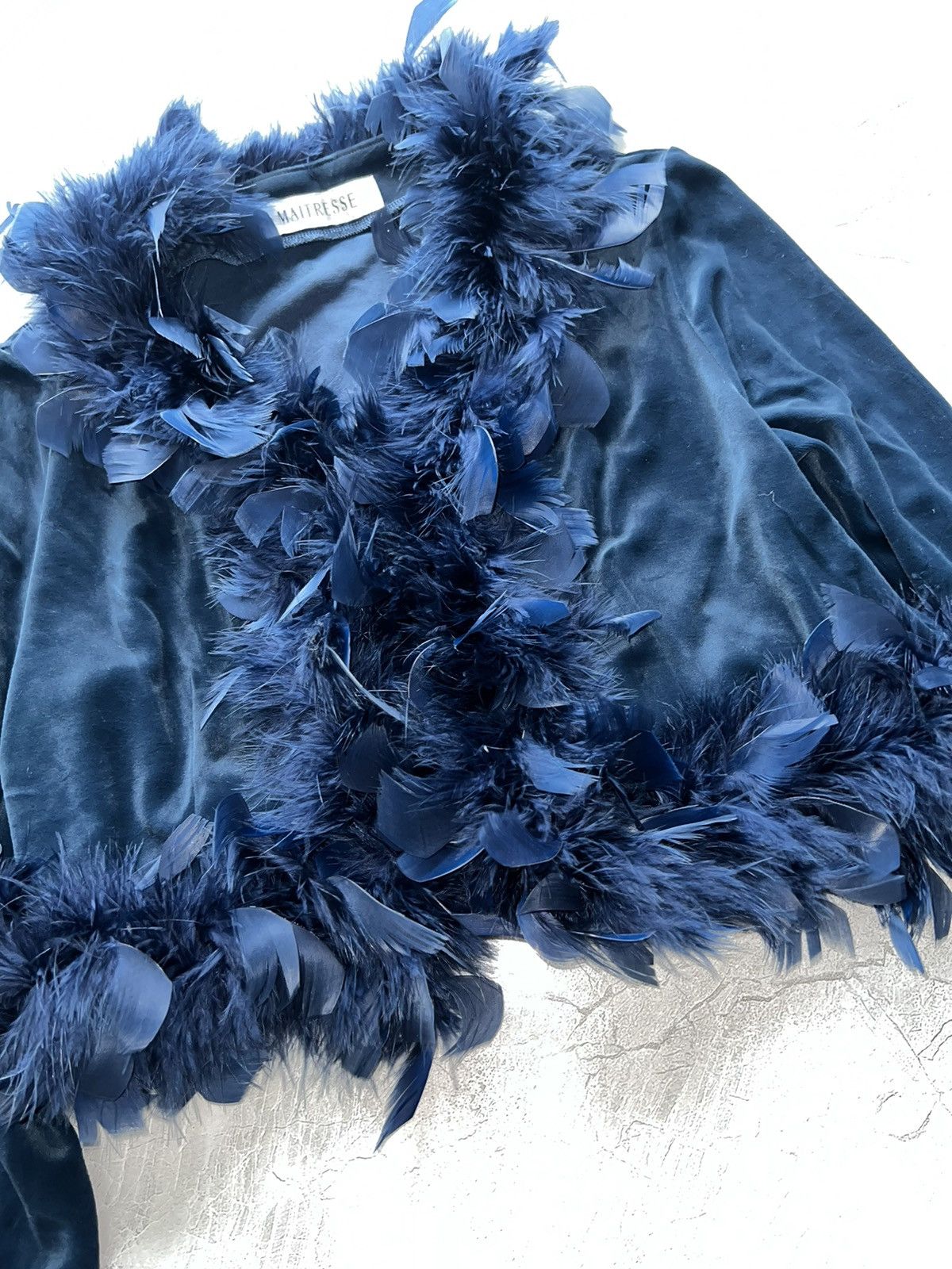 Miu Miu Blue velvet crop with feathers trim 🦚🦕 Size M / US 6-8 / IT 42-44 - 7 Thumbnail