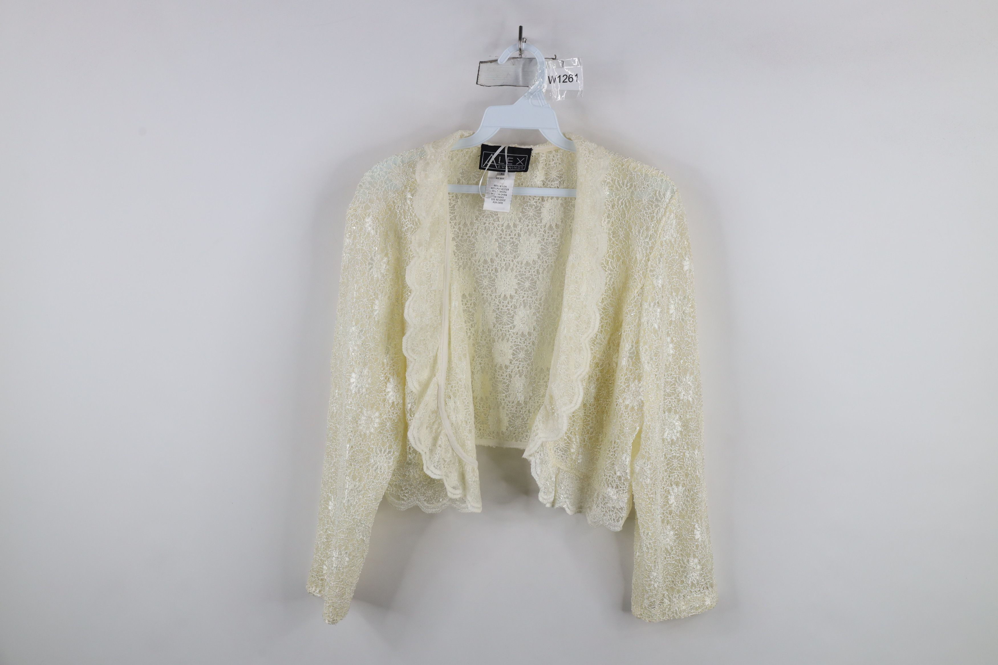 Vintage Vintage 90s Y2K Babydoll Lace Flower Open Front Jacket Top Size XL / US 12-14 / IT 48-50 - 1 Thumbnail