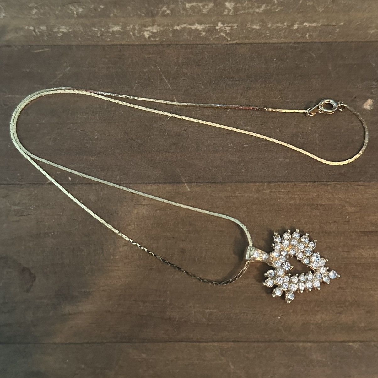 Vintage Vintage gold tone rhinestone open heart pendant necklace Size ONE SIZE - 2 Thumbnail