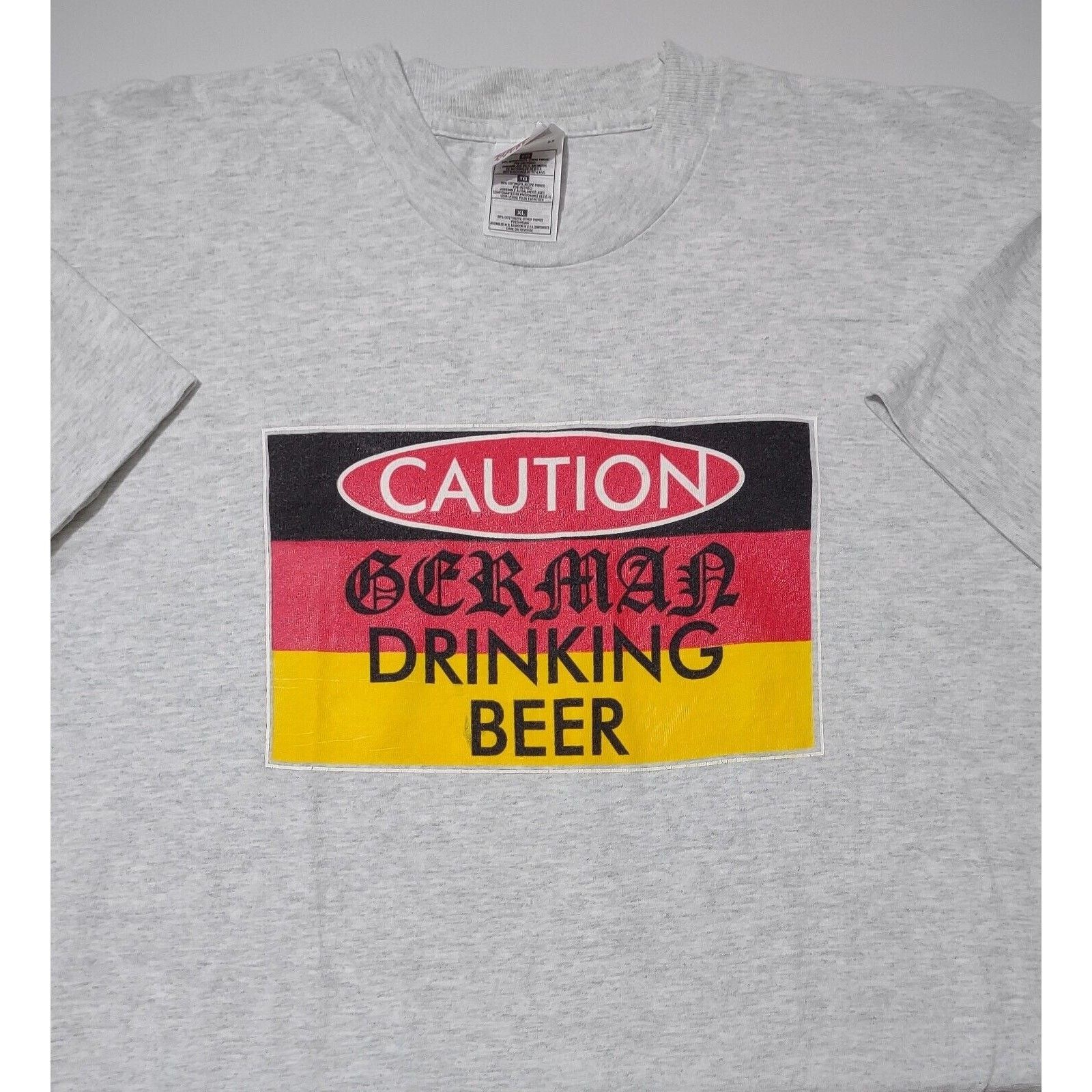 Fruit Of The Loom Vtg Fruit Of The Loom TShirt XL Caution German Drinking Beer Size US XL / EU 56 / 4 - 3 Thumbnail
