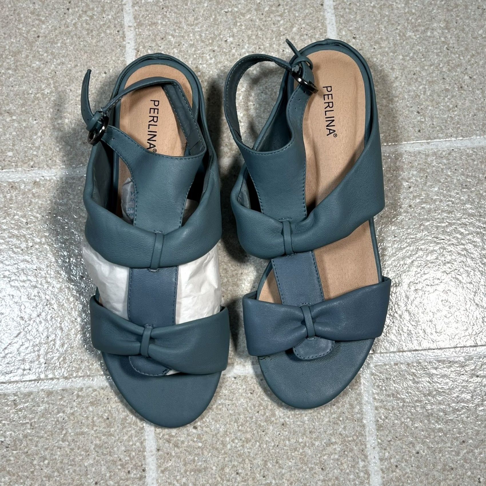 Vintage Perlina Sandal Women Strappy Blue Faux Leather Size 7.5 Blue Sandal Womens 7.5 Size US 8 / IT 38 - 2 Thumbnail