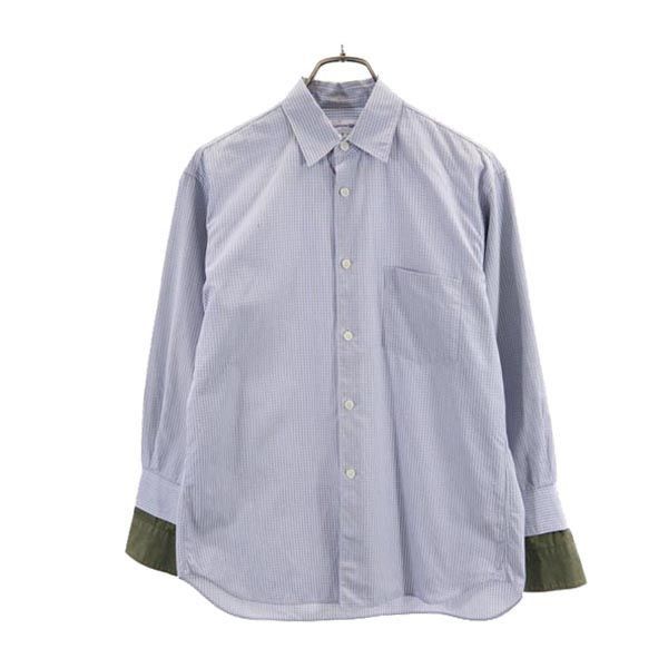Shirt Check Long Sleeve Cotton Button Down Chest Pocket Blue