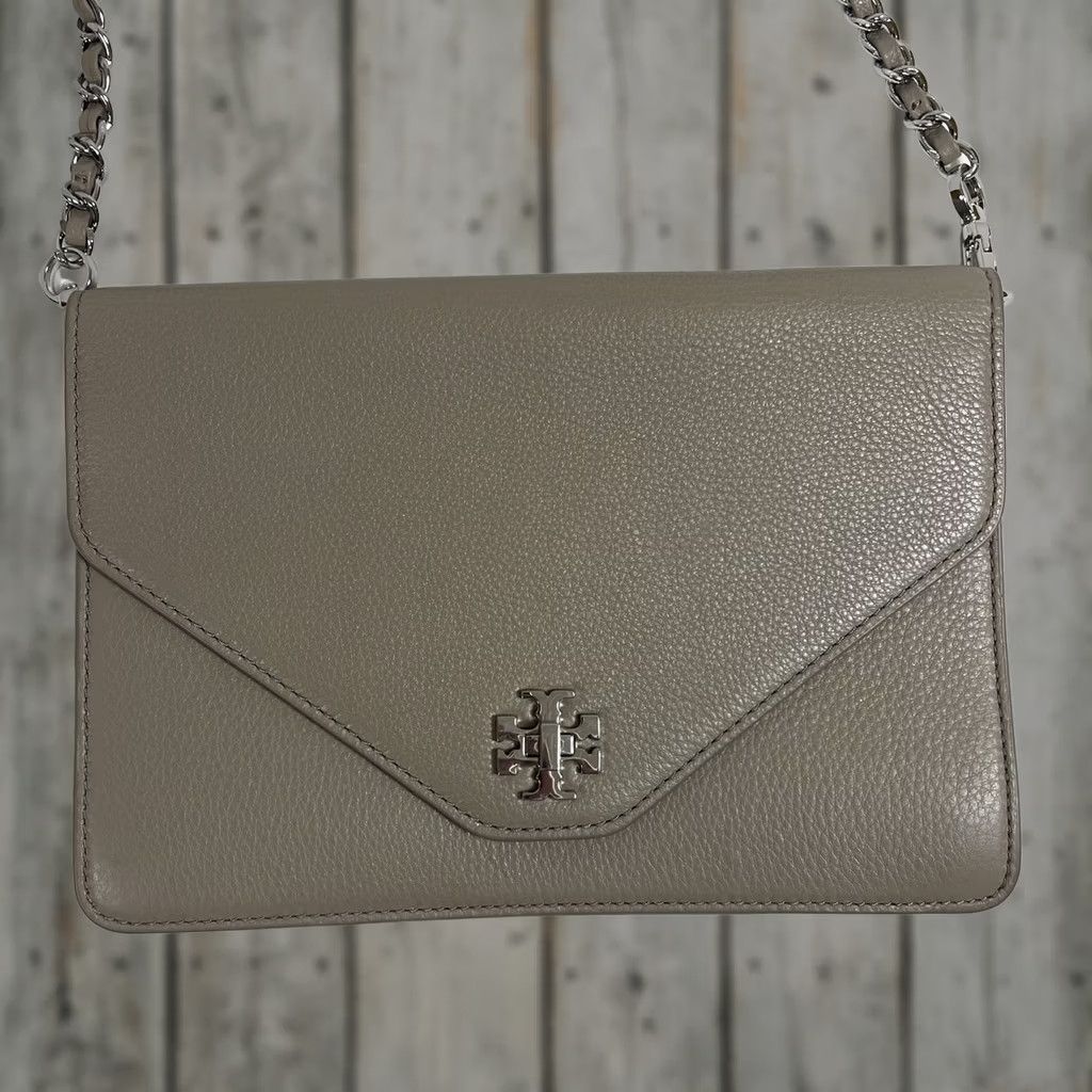 Tory Burch Tory Burch Kira Leather Envelope Convertible Clutch Crossbody Chain Champagne Gray Silver Medium Girls? Size ONE SIZE - 1 Thumbnail