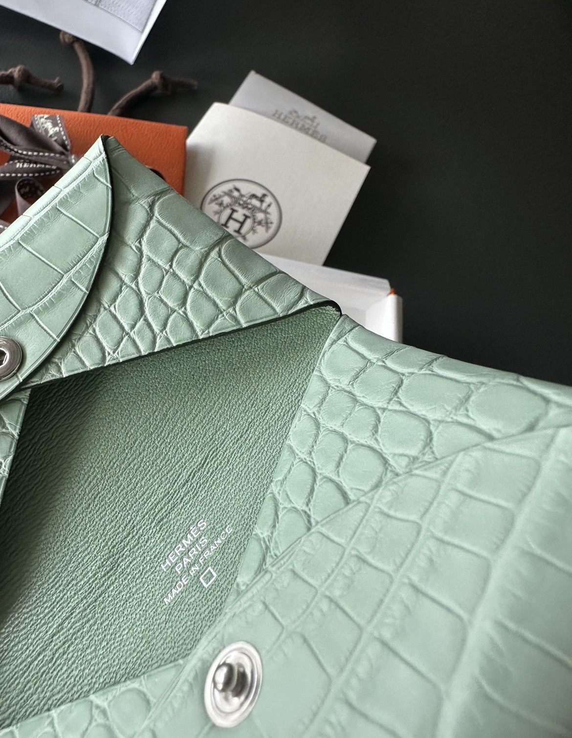 Hermes Super Rare Brand New Hermes Matte Croc 🐊 Calvi Wallet Size ONE SIZE - 1 Thumbnail