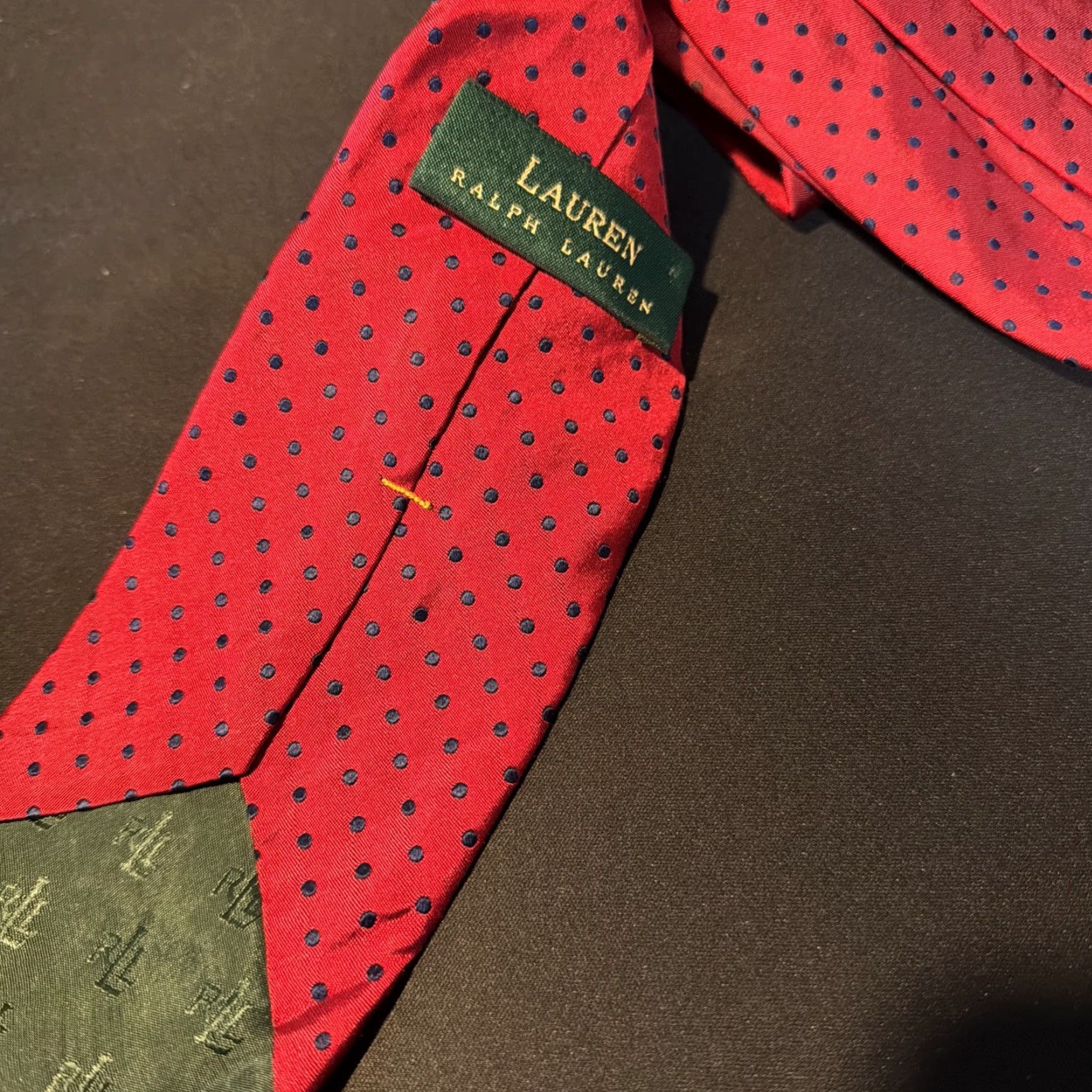 Ralph Lauren Lauren Ralph Lauren Men’s Necktie Red with Blue Polka Dots 100% Silk Length Size ONE SIZE - 2 Thumbnail