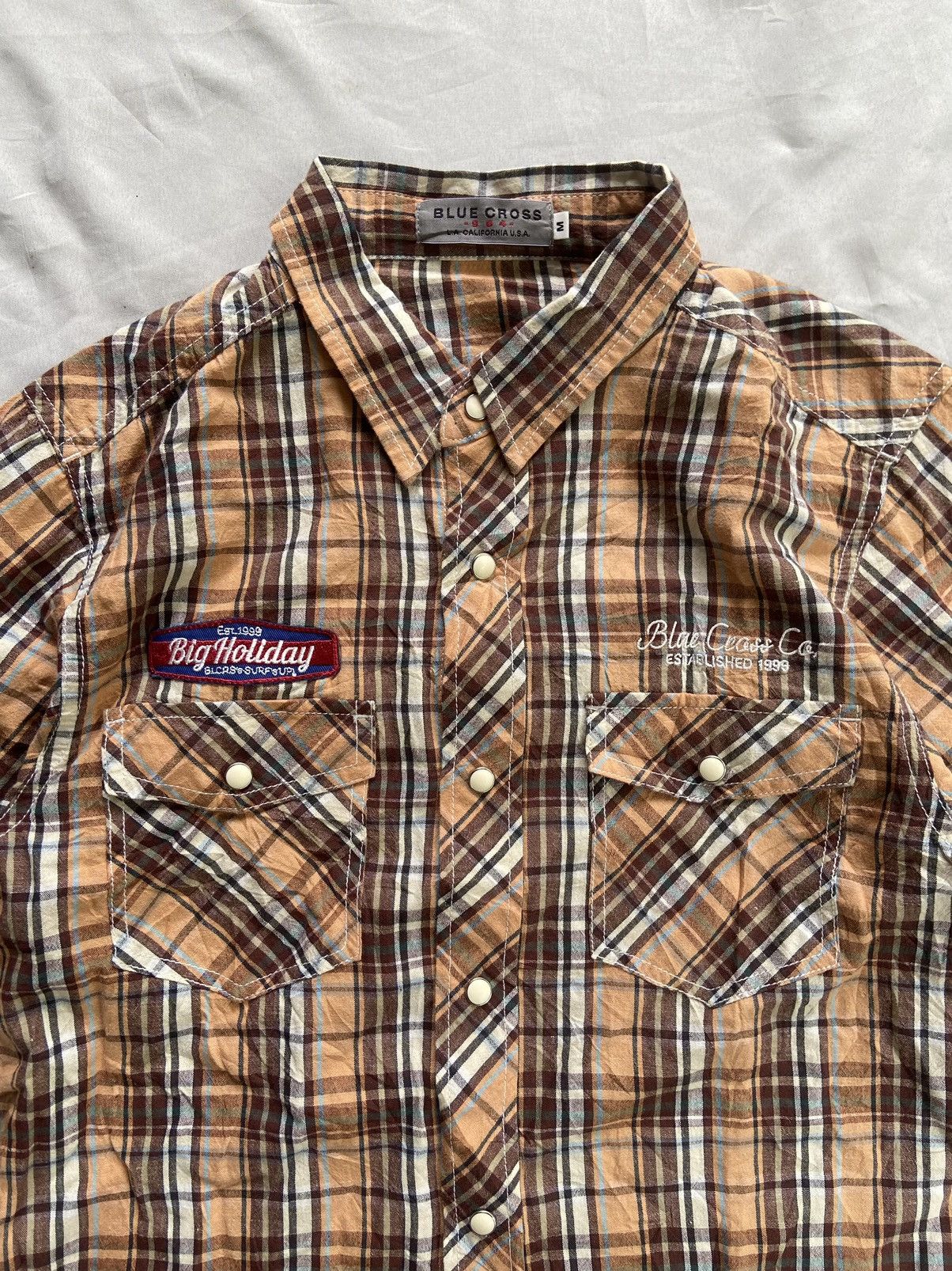 Japanese Brand BLUE CROSS BIG HOLIDAY BUTTON UP SHIRT Size US M / EU 48-50 / 2 - 3 Thumbnail