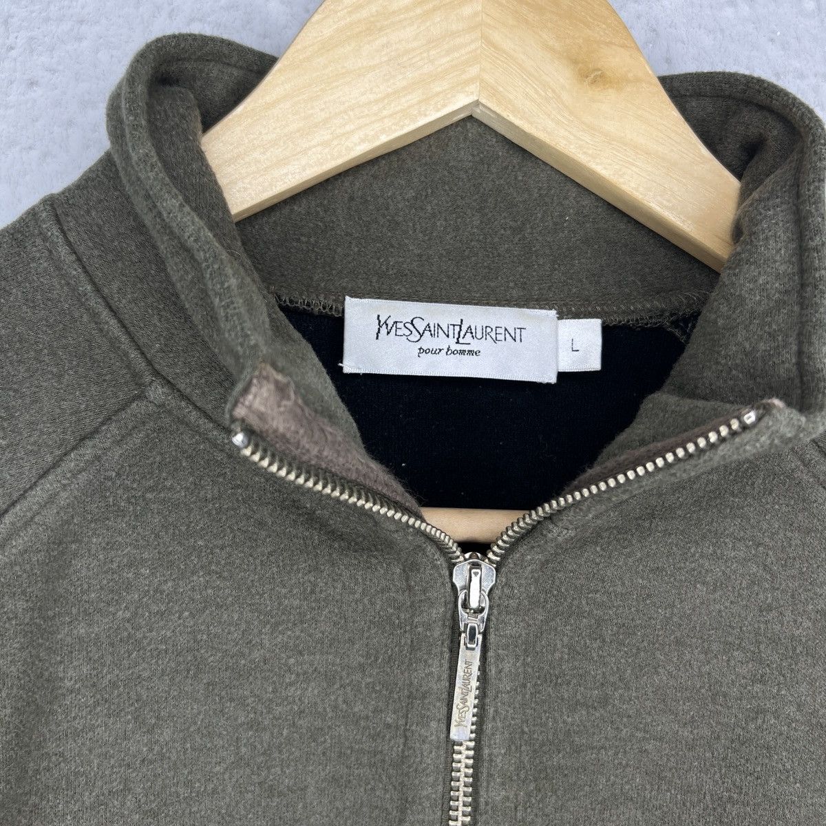 Yves Saint Laurent YSL Jacket Fleece Sweatshirt Zip Khaki