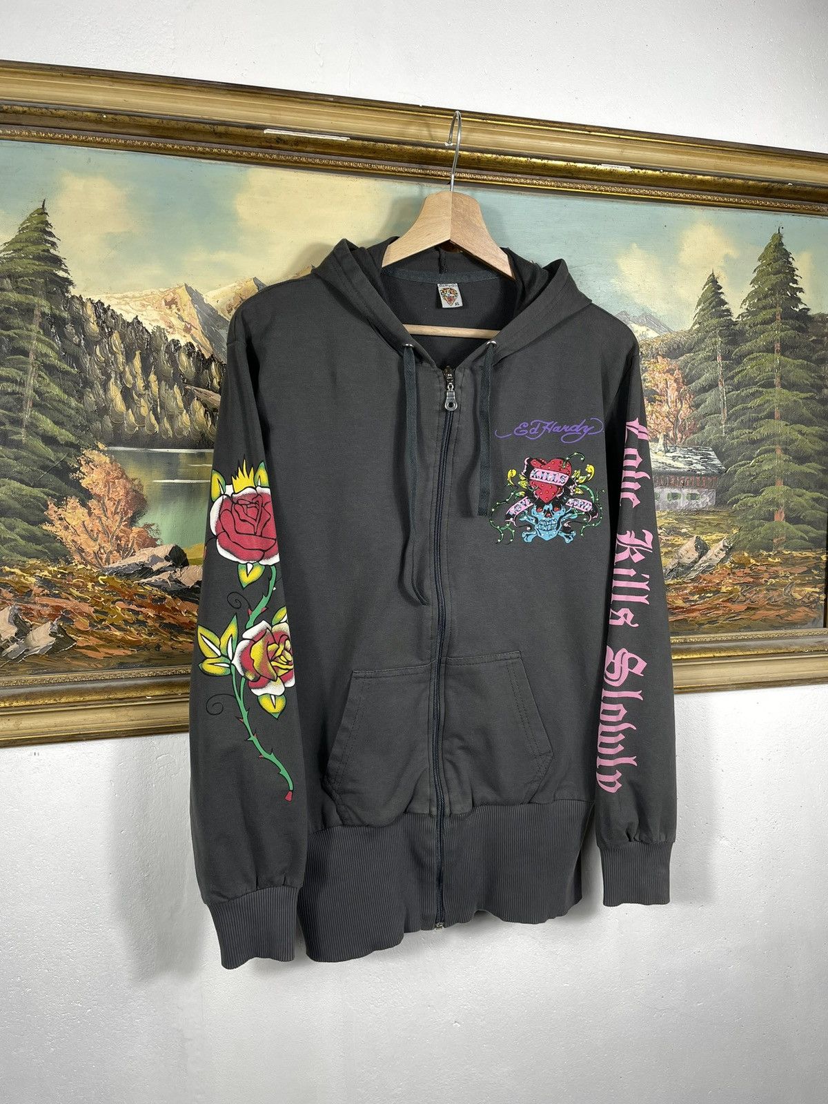 Christian Audigier × Ed Hardy × Vintage Ed Hardy Retro 00s Hoodie With Crystals Affliction Grunge Size M / US 6-8 / IT 42-44 - 4 Thumbnail