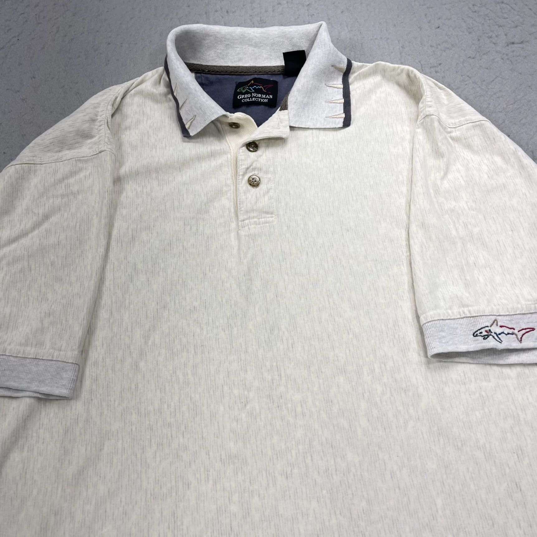 Vintage VINTAGE Greg Norman Polo Shirt Mens L Beige Shark Cotton 90s Shirt Mens L Beige Shark 90s Size US L / EU 52-54 / 3 - 2 Thumbnail