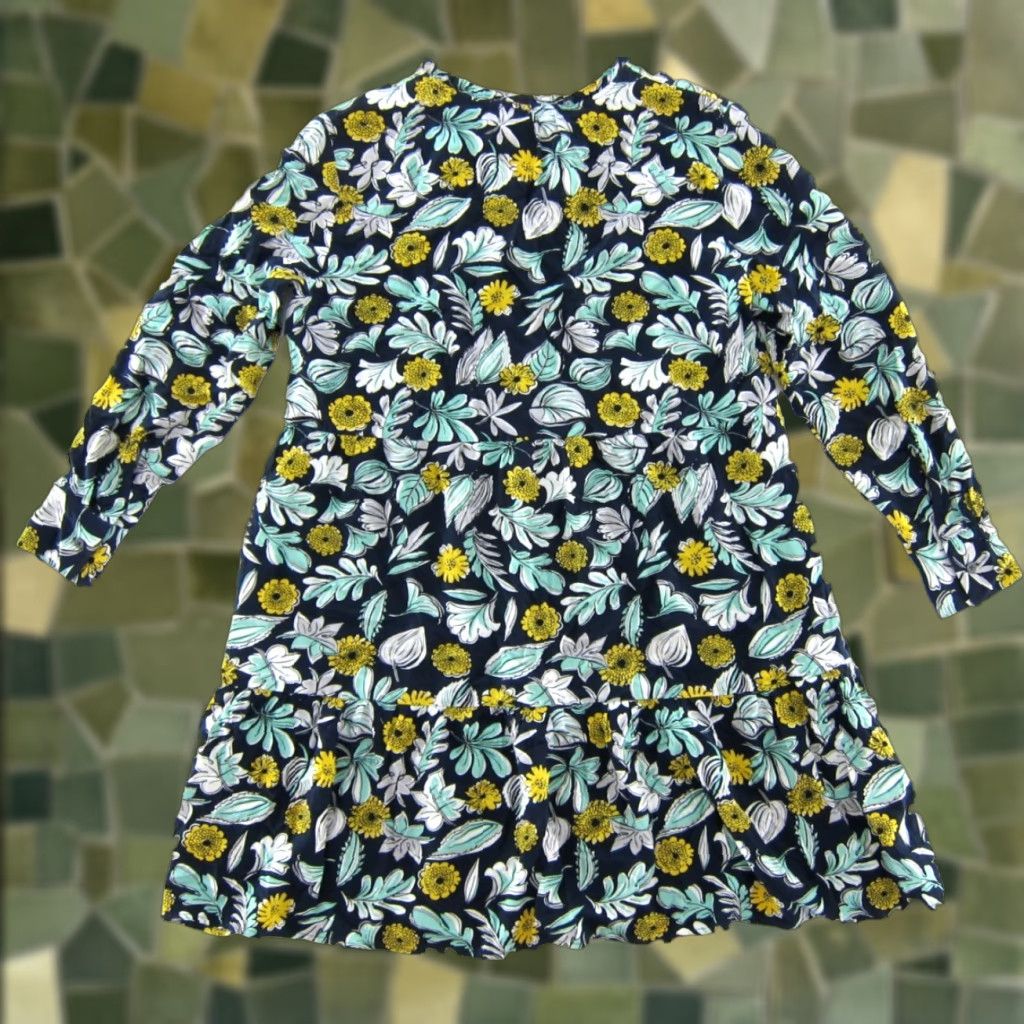 Ann Taylor Ann Taylor Floral Sun Dress V-Neck Long Sleeve Smock Yellow Blue White Rayon Maxi Dress MP Size M / US 6-8 / IT 42-44 - 1 Thumbnail