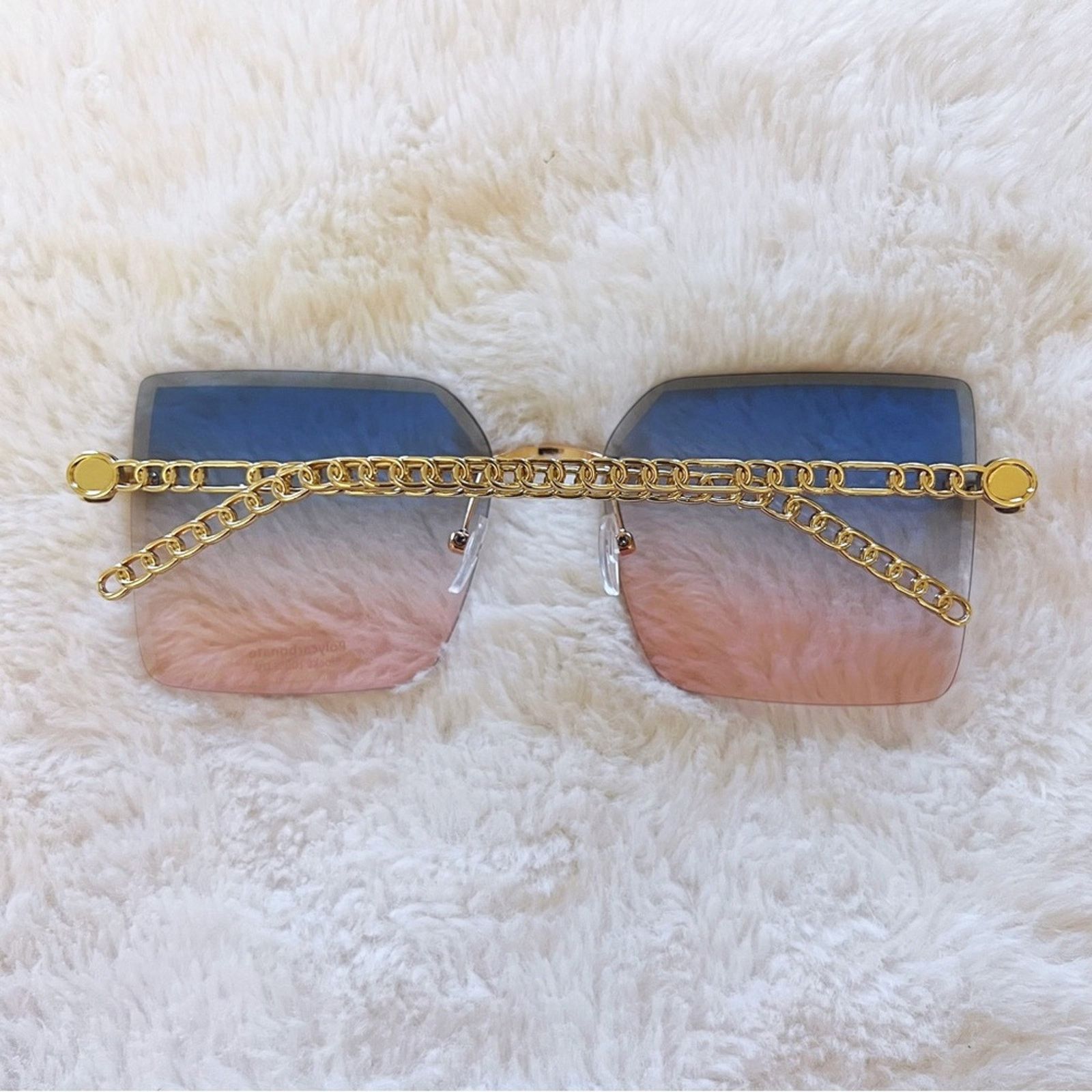 Other Skyla Blue & Pink Gold Chain Link Oversized Sunglasses Size ONE SIZE - 10 Thumbnail