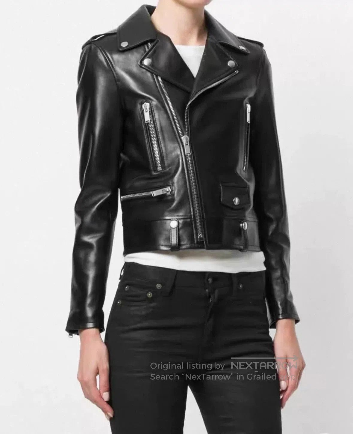 Saint Laurent Paris classic black leather biker jacket for women. Size S / US 4 / IT 40 - 9 Thumbnail