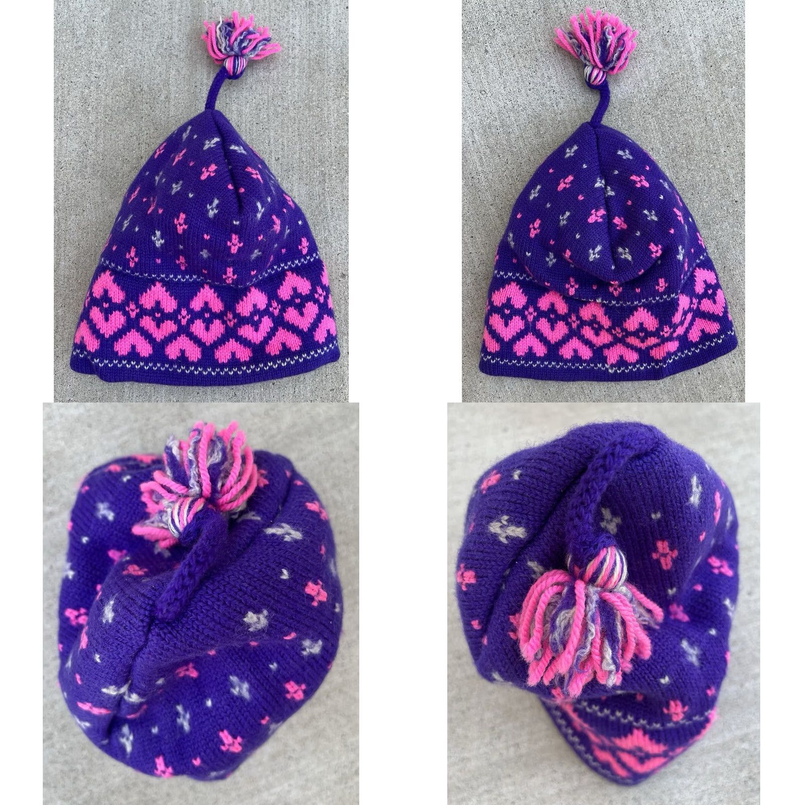 Pinko VINTAGE 80s Wool Ski Beanie Hat Purple Pink Tassel Cap Canada Fair Isle Cappello Size ONE SIZE - 8 Thumbnail