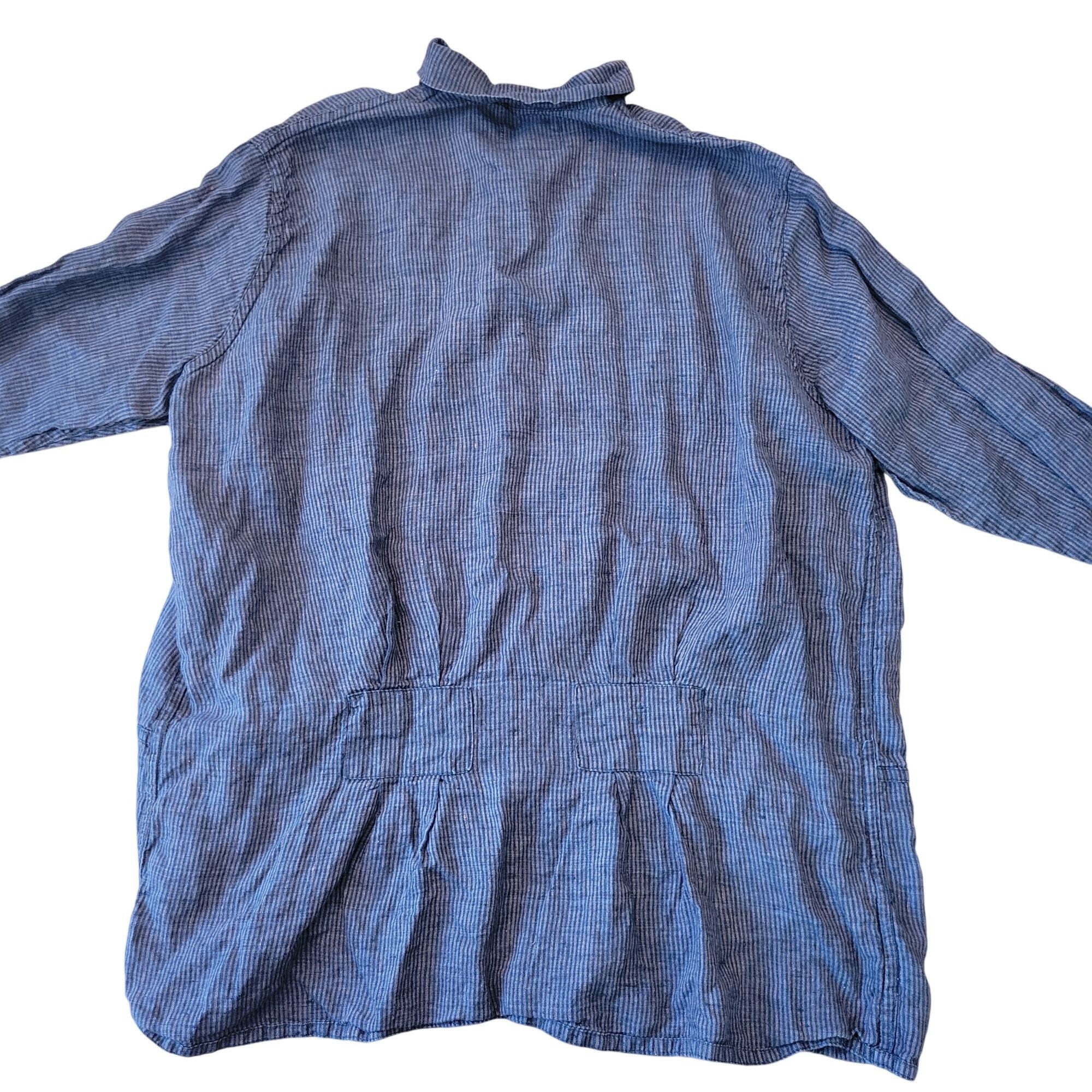 FLAX Flax Angelheart L Black Gray Stripe Linen Button Up Jacket P Size L / US 10 / IT 46 - 3 Thumbnail