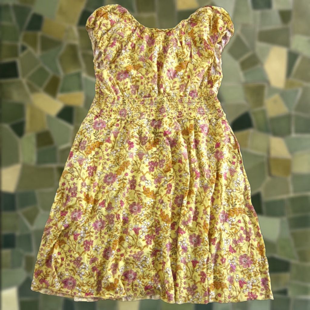 Old Navy Old Navy Shirt Dress XL Yellow Floral Cap Sleeve Pockets 100% Rayon sheath Smock 80s 90s Boho Women's XL Size XL / US 12-14 / IT 48-50 - 1 Thumbnail