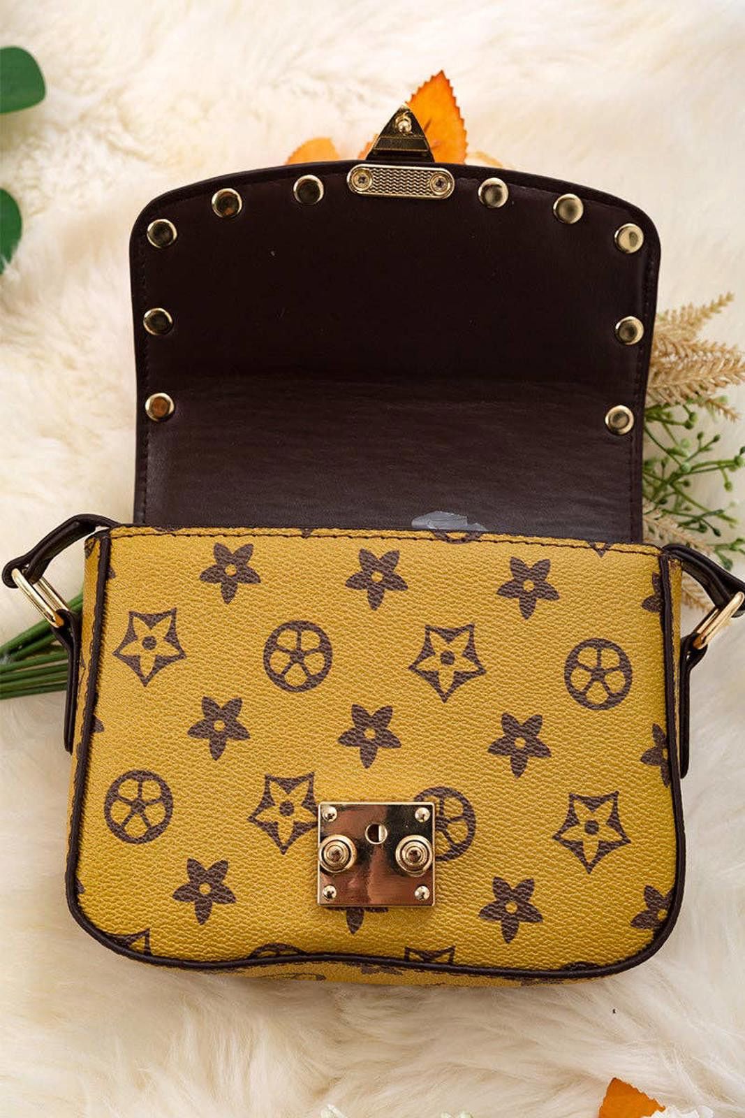 Other Yellow & Brown Trim/Spike Detail Crossbody Purse Size ONE SIZE - 2 Thumbnail