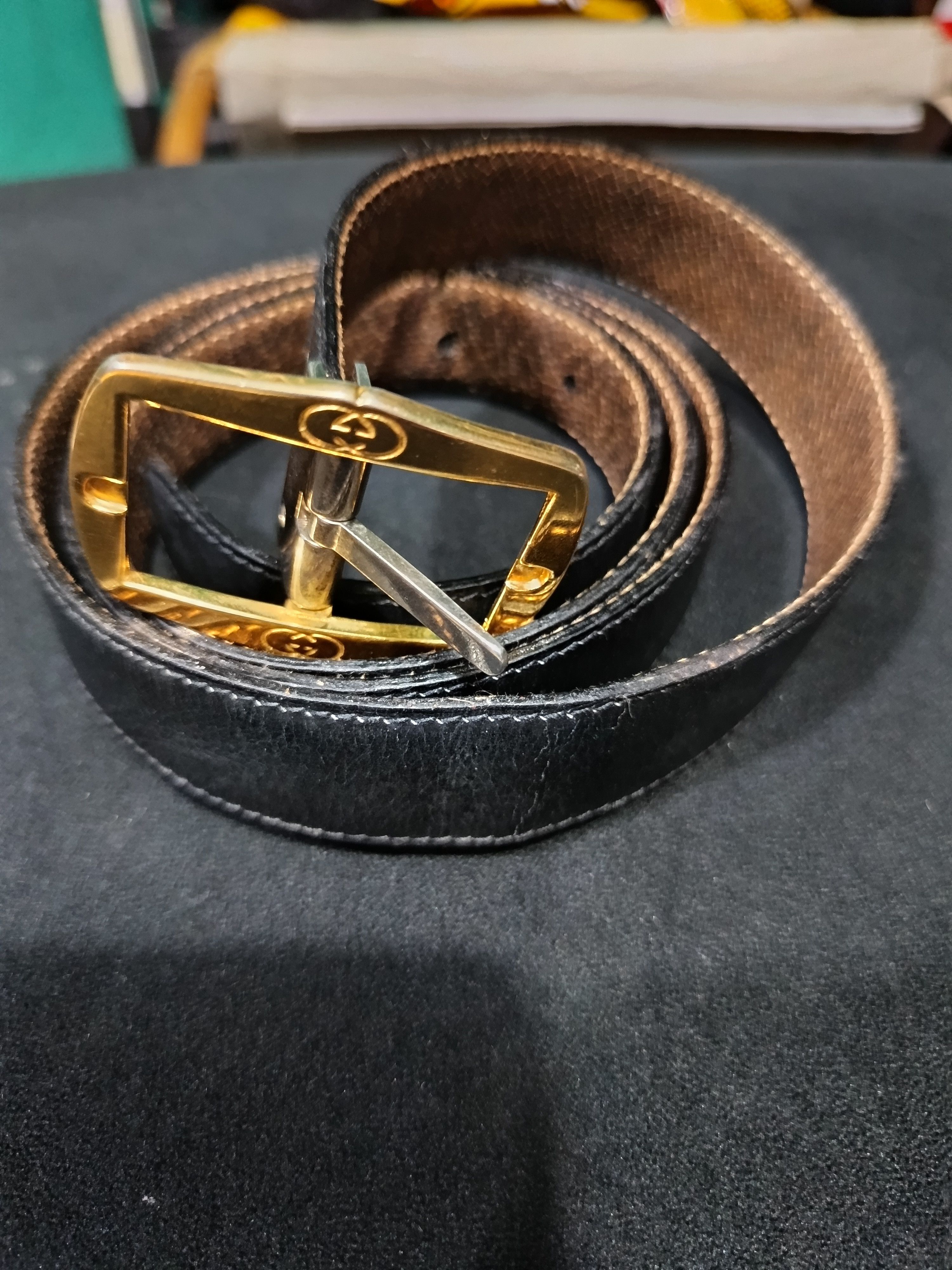 Gucci Vintage 80s gold gucci reversible belt Size 38 - 1 Thumbnail